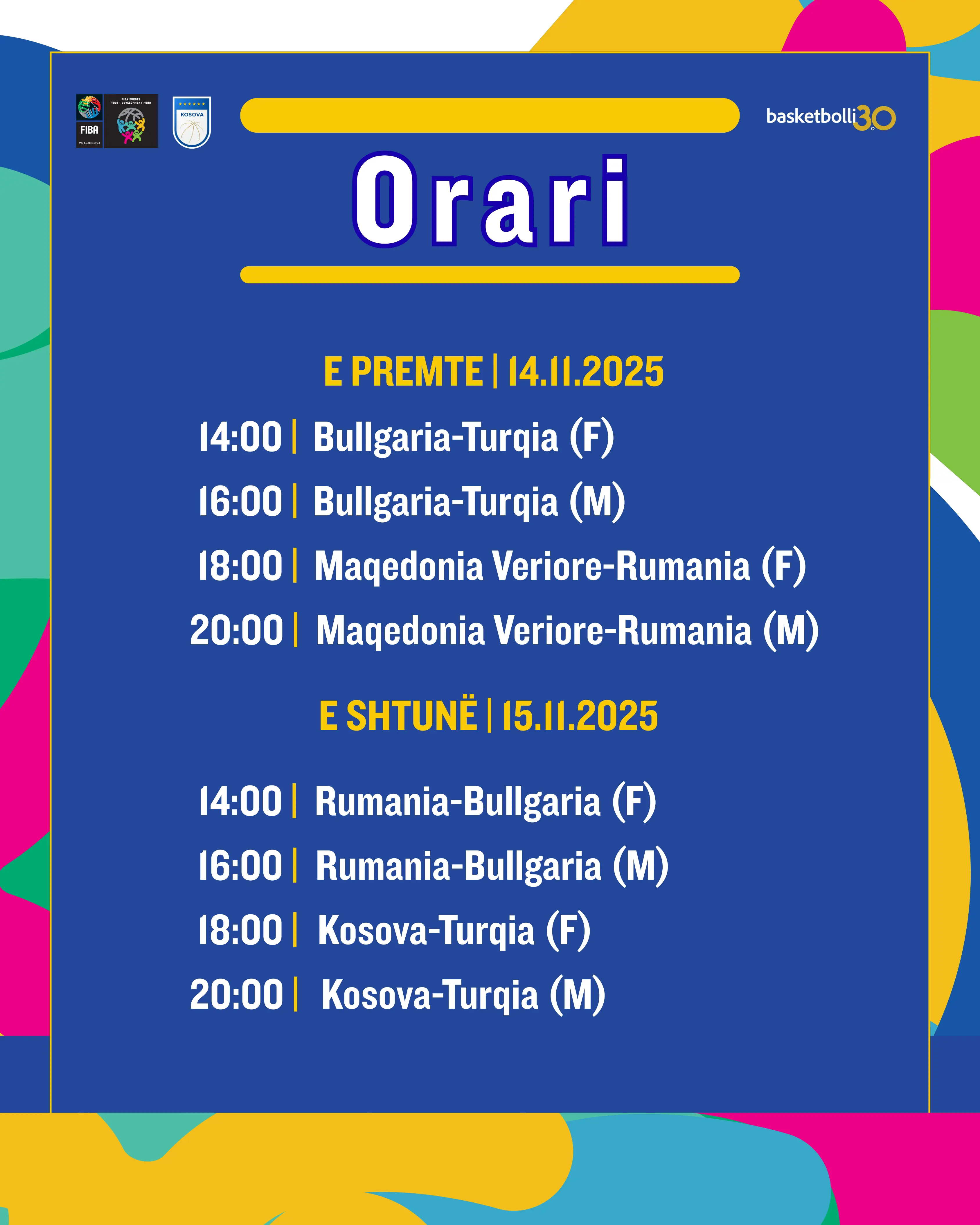 Orari i turneut të FIBA YDF-së në Gjakovë
